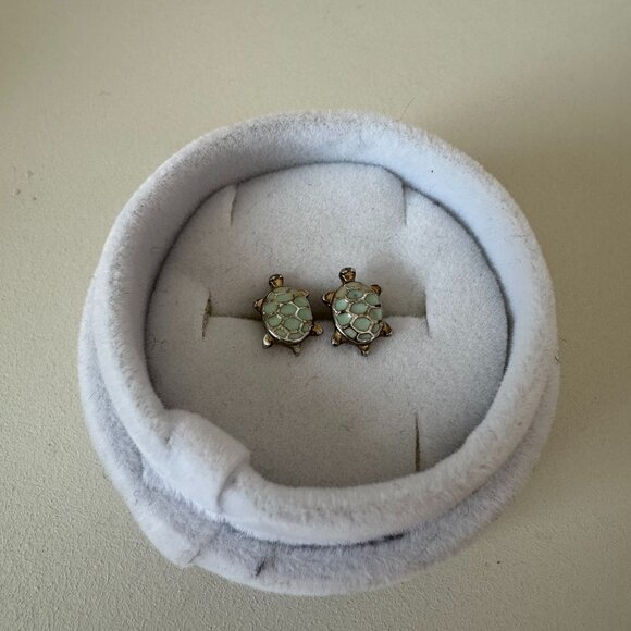Vintage nautical stud earrings - Tiny turtles - Mint green - Picture 2 of 4